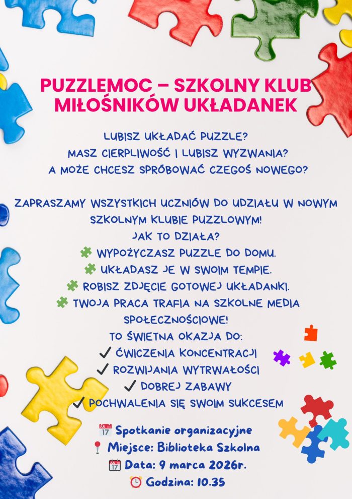 Miniaturka artykułu 📢 Powstaje Klub „PuzzleMoc – Szkolny Klub Miłośników Układanek”!📢